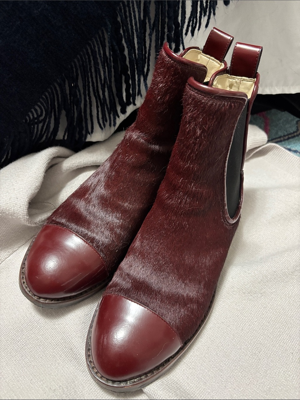 Clarks x Orla Kieiy Hair Calf Chelsea Boots Leather Booties Oxblood RARE!